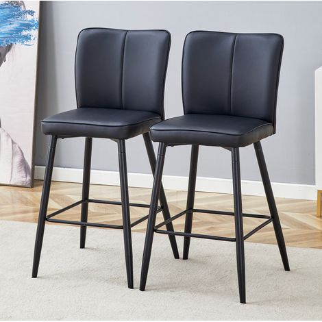 Taburete de bar juego de 2, 101 cm, en PU negro, respaldo ergonómico, con reposapiés HAVRYA (1/5)