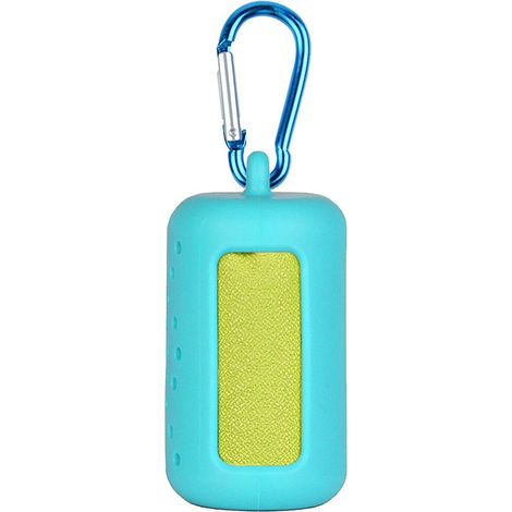 Serviette de sport compacte avec étui en silicone, lingette rafraîchissante pour visage, idéale pour entraînement, fitness, yoga, plage.