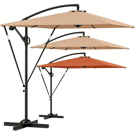 3er-Set  ampelschirm Ø260 cm Sonnenschirm mit UV-Schutz 50+ wasserabweisend Kurbelschirm mit Ständer, Abdeckung, Kurbel, Windsicherung, Marktschirm kippbar Gartenschirm für Balkon Terrasse Khaki