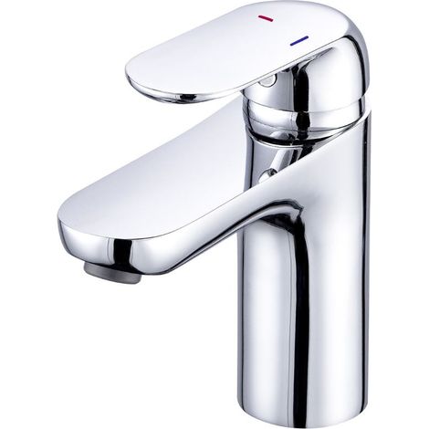 Robinet salle de bain mitigeur de lavabo chromé avec limiteur de débit et butée éco stop