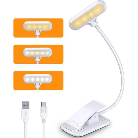 Lampe de lecture, lampe de lecture à 9 LED avec 3 températures de couleur, rechargeable par USB, lampe de bureau flexible, indicateur à 4 niveaux, lecture au lit, Tr (1/4)