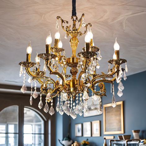 Large Crystal Chandeliers K9 Crystal Glass Ceiling Light Vintage Candle Pendant for Dinning Living Room Bedroom, 12 Lights