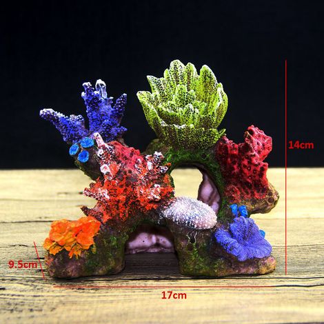 Rocher corail rétro en résine, décor aquarium artificiel et ornement récif pour poissons, 17 x 9,5 x 14 cm (1/2)