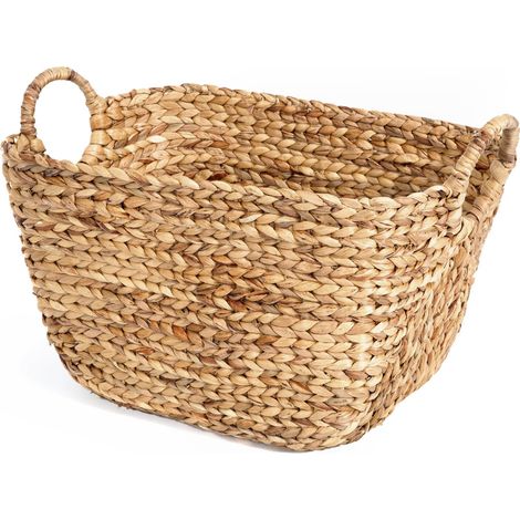 Panier de Rangement Déco XXL, en jacinthe tressée main, style tropical pour décoration et organisation de la salle de bain, cuisine, armoire chambre, dressing, étagère bureau (1/5)