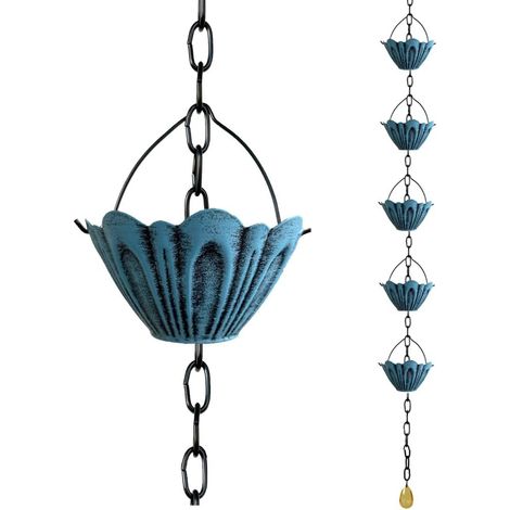 Chaîne de pluie – 1 brin – Style gothique – 6 coupelles – Drain décoratif extérieur – 1,62 mètre – Crée un doux bruit de pluie – Système de drainage pour jardins (1/5)
