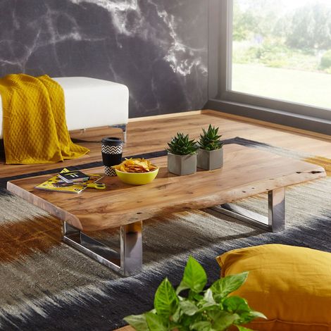 Table basse 115x58x25 cm en acacia naturel et fer (1/2)