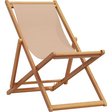 Chaise de jardin Chaise pliable de plage taupe bois d'eucalyptus massif et tissu (1/5)