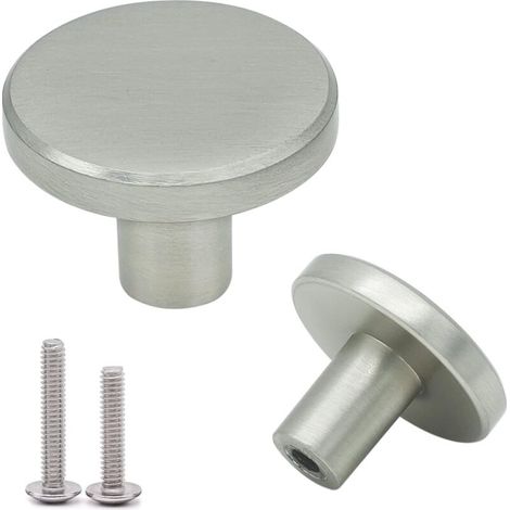 Set mit 8 silbernen Möbelknöpfen, runden Türgriffen, Schubladenknöpfen, Schrankknöpfen aus gebürstetem Nickel mit Schrauben für Kommoden, Kleiderschränke und Schränke, 28 x 20 mm (1/5)