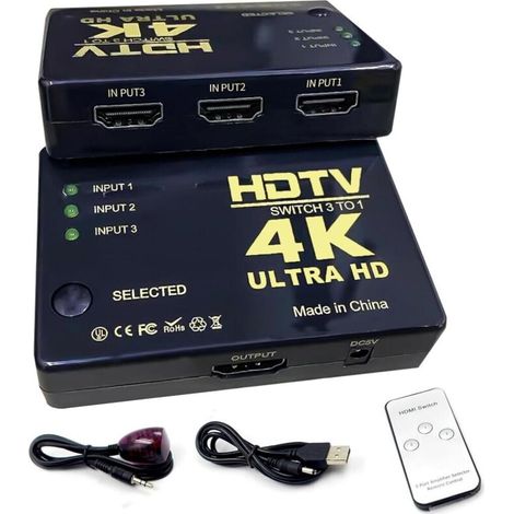 Commutateur HDMI 3x1 4K HDR avec Télécommande - Sélecteur 3 Entrées 1 Sortie Ultra HD