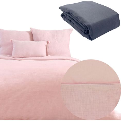 Parure 260x240 gaze coton ROSE + DH OBIO anthracite 140x190 à 200 (1/4)