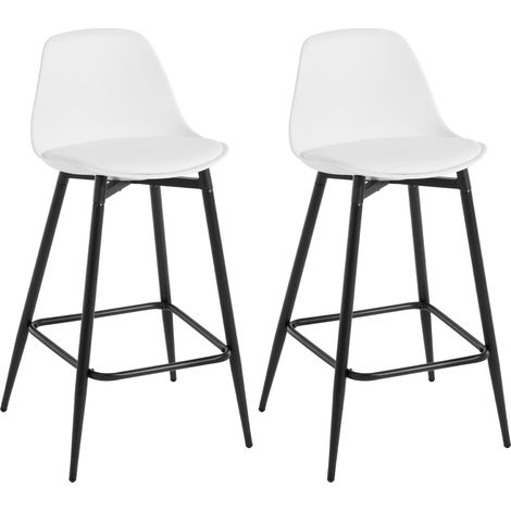 Klihome 2x Taburetes de Cocina, Taburetes de Bar, Taburetes Altos para Cocina, Comedor, Estudio, en PP+ Metal, Blanco (1/5)