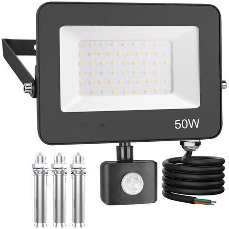 BUNTHAUS Projecteur LED Extérieur Détecteur de Mouvement 50W, 5000LM Spot LED Extérieur Étanche IP66 6500K Blanc Froid Pour Cour, Garage,Patio