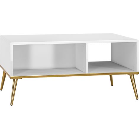 Couchtisch in weiß Hochglanz mit goldfarbenen Füßen GUBIN-131, B/H/T: ca. 90/42/60 cm (1/5)
