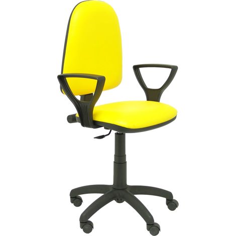 Modelo Ayna - Silla de oficina ergonómica con mecanismo de contacto permanente y regulable en altura - Asiento y respaldo tapizados en similpiel color amarillo (BRAZOS FIJOS INCLUIDOS) (1/5)