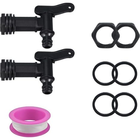2 Pièces Robinet pour Tonneau à Eau 3/4 Pouce Plastique avec Joint Contre-Écrou et Ruban Robinet de Récupérateur Eau de Pluie pour Arrosage Jardin Réservoir (1/5)
