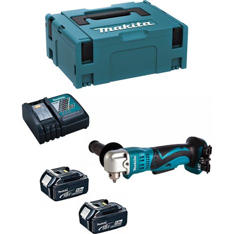Taladro angular 18 V Li-Ion 5 Ah Ø 10 mm con llave MAKITA - 2 baterías, cargador, maletín - DDA350RTJ (1/5)
