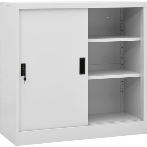 Armoire de bureau porte coulissante Gris clair 90x40x90 Acier (1/5)