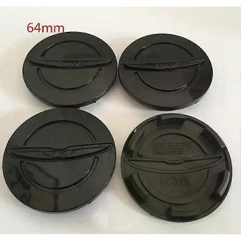 Lot de 4 enjoliveurs de roue Chrysler 300c (54 mm et 64 mm) avec emblème et autocollant. Accessoires de style automobile. Couleur : noir (64 mm). (1/4)