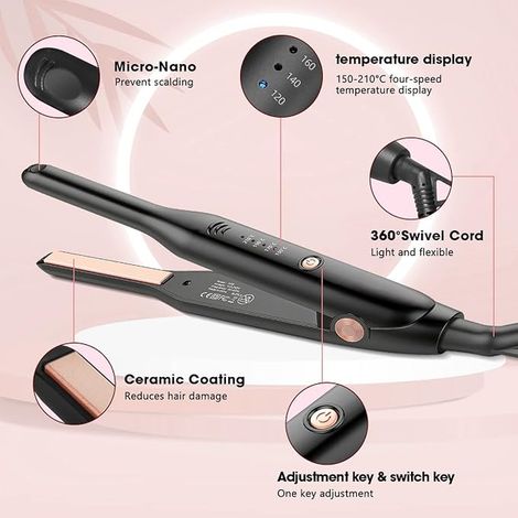 Mini Hair Straightener Ceramic Straightener Hair Straightener 150 °C - 210 °C Voltage Short Hair Black (1/4)