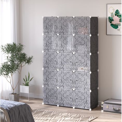 Armoire modulable 111x47x183 cm noire en plastique avec 11 cubes et 2 tringles (1/5)