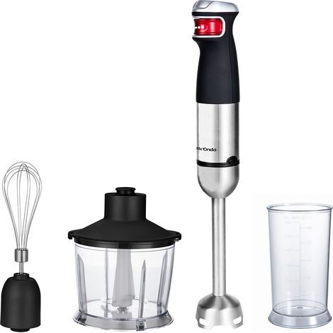 Batteur à main 1200 W avec contrôle électronique de vitesse par pression, système de 4 lames en acier inoxydable (avec hachoir et accessoire mixeur à baguettes) (1/5)