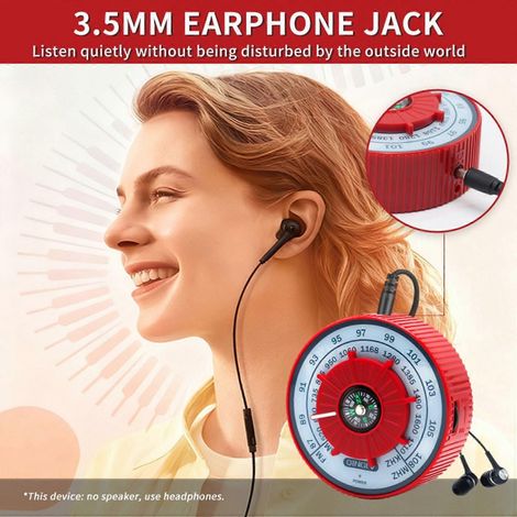 Radio portable AM/FM de poche pour l'extérieur, avec un design en forme de volant, récepteur radio haute sensibilité, alimentée par 2 piles AAA. (1/5)