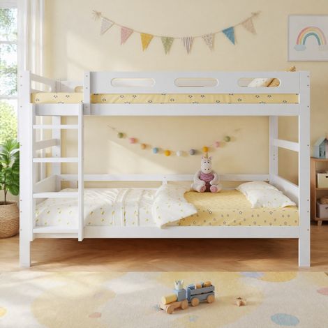 Etagenbett Kinderbett 90x200 mit Leiter Holz Weiß OKMYHOME (1/5)