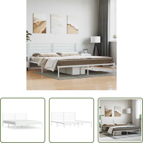 Cadre de lit - Cadre de lit métal sans matelas et tête de lit blanc 180x200 cm (1/5)