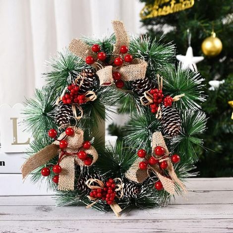 Guirlande de Noël, décoration murale de vitrine à suspendre pour porte d'hiver 12,6" avec pommes de pin, grappes de baies (1/2)