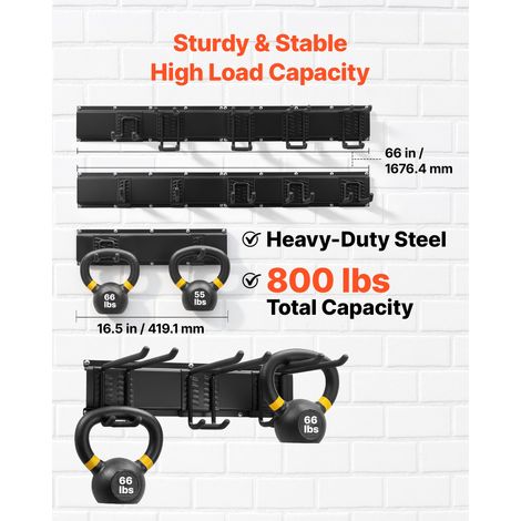 Porte-Outils de Jardin Mural 1676,4 mm, Support Mural pour Outils, Capacité de Charge Totale 363 kg, 4 Rails et 10 Crochets Réglabl… (1/5)