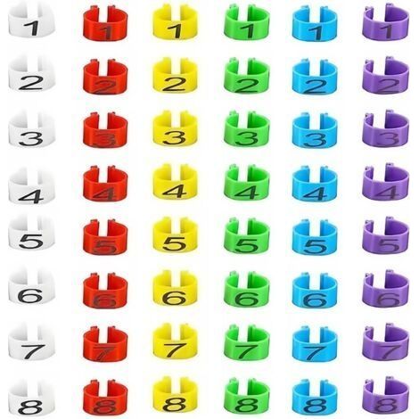 48 pcs bague Poule Anneaux de Jambe d'Identification, anneaux de jambe multicolores pour identification de poulet, Clip numéroté sur volaille, Bague pour Poule, Pour fowl, canard, oie (16mm) (1/4)