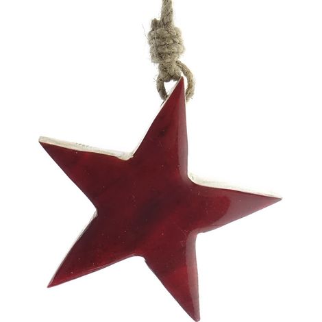 Weihnachtsanhänger Massivo Stern Rot & Natur Ø 10 cm - Holz