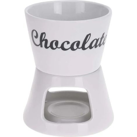 Fondue chocolat porcelaine 12x12x15cm avec 2 fourchettes inox