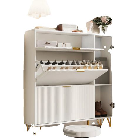 Meuble à chaussures, design étroit, rangement ajustable, Blanc A (1/2)