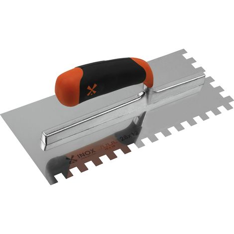 Platoir inox denté carré 28x12 cm – Lame 0,6 mm dentée sur 2 côtés – Poignée bimatière soft ergonomique avec étui de protection (1/4)