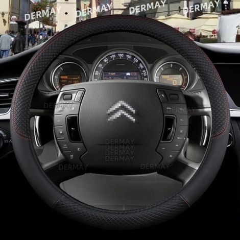 Housse de volant - Citroën - Compatible C1 C2 C3 C4 C5 - Couleur noire - Confort conducteur (1/4)