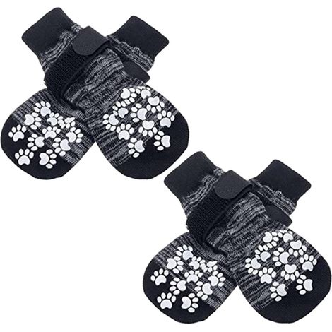 4 paires Chaussettes antidérapantes pour chiens, double adhérence, élastiques et respirantes, pour intérieur et sols froids ou chauds (1/5)