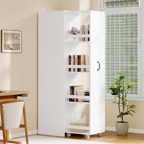 Scaffale stretto con ruote in MDF 40 x 30 x 160,5 cm bianco OKWISH (1/5)