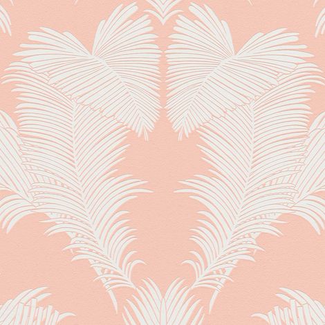 Papier peint intissé feuille | Papier peint rose pastel & blanc chambre fille | Tapisserie feuille palmier rose & blanche pour chambre - 10,05 x 0,53 m (1/5)