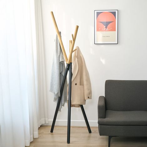 Appendiabiti da Terra Laerdal Porta Abiti Treppiede in Acciaio 172x49x49 cm Nero [en.casa] (1/5)