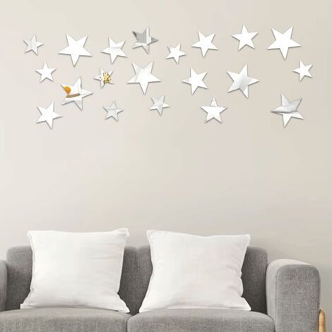 QORVA-Ruban Stickers muraux miroir, 20pcs 3D acrylique étoile miroir autocollants art mural, autocollant autocollant bricolage miroir stickers muraux pour salon chambre à coucher maison Wall Art Decor