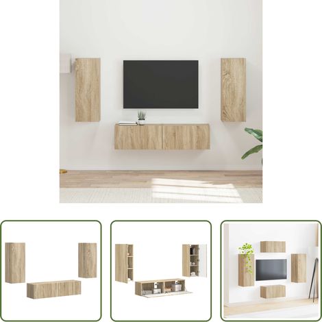 vidaXL Wohnzimmermöbel - TV-Schrankset Wandmontiert 2 pcs Sonoma-Eiche Holzwerkstoff (1/5)