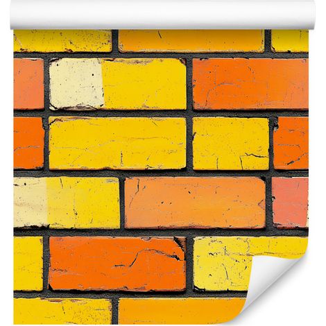 Bunte Backsteinwandtapete in Gelb und Pfirsich, 50 x 1000 cm (1/5)