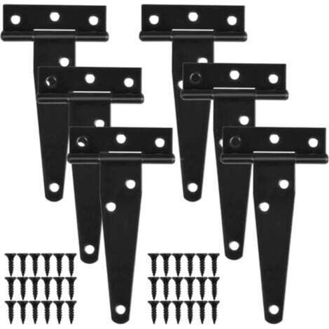 Cerniere a T laccate nere da 2 pollici, cerniere per porte in metallo resistente da 6 pollici per porte in legno, cerniere per porte in ferro antiruggine con viti per porte scorrevoli a scomparsa.