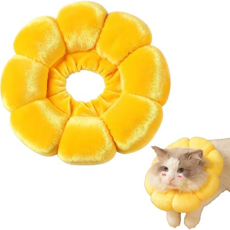 Collerette Chat Anti Léchage, Collier de Protection en Coton Suedé Respirant et Ajustable pour Chirurgie, Ultra-Léger et Confortable pour Sommeil et Repas (M, Jaune) (1/5)