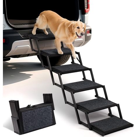 Escalier pour Chien 6 marches, Rampe Voiture pour Chiens Pliable, Charge 113 kg, Surface antidérapante, Aluminium léger, Large marchepied Portable pour Animaux de Compagnie, Voiture, SUV, Camion (1/5)