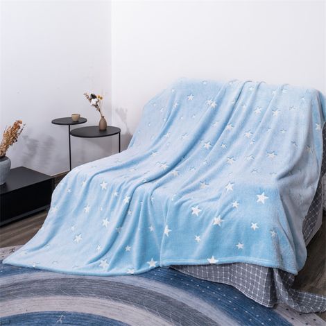 Ahlsen Manta de Felpa de 1 Pieza, Manta Que Brilla en la Oscuridad, para Cama, sofá, Suave y Ligera, 150 x 200 cm, Azul (1/5)