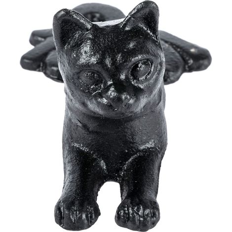 HOMESCAPES Heavyweight Cast Iron Cat Door Stop - Black - Black