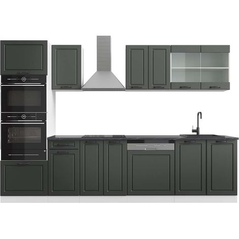 Cucina componibile R-Line, Antracite casa di campagna/bianco, 300 cm con armadio alto, PL Antracite, Vicco