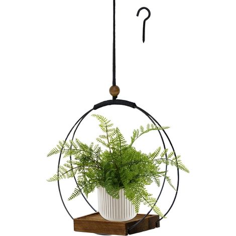 Support de Pot de fleur suspendu , panier suspendu en bois pour plantes décoratives de balcon (rond noir) (1/5)